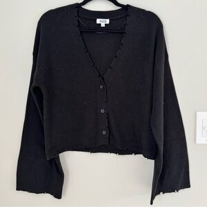 525 America Bell Sleeve Knit Cardigan Black Distressed Hem Size S